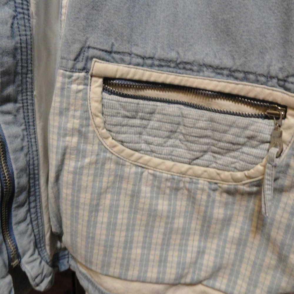 East West Sportive Casual denim Jean Jacket~Plaid pockets~heavy vtg - Picture 2 of 6